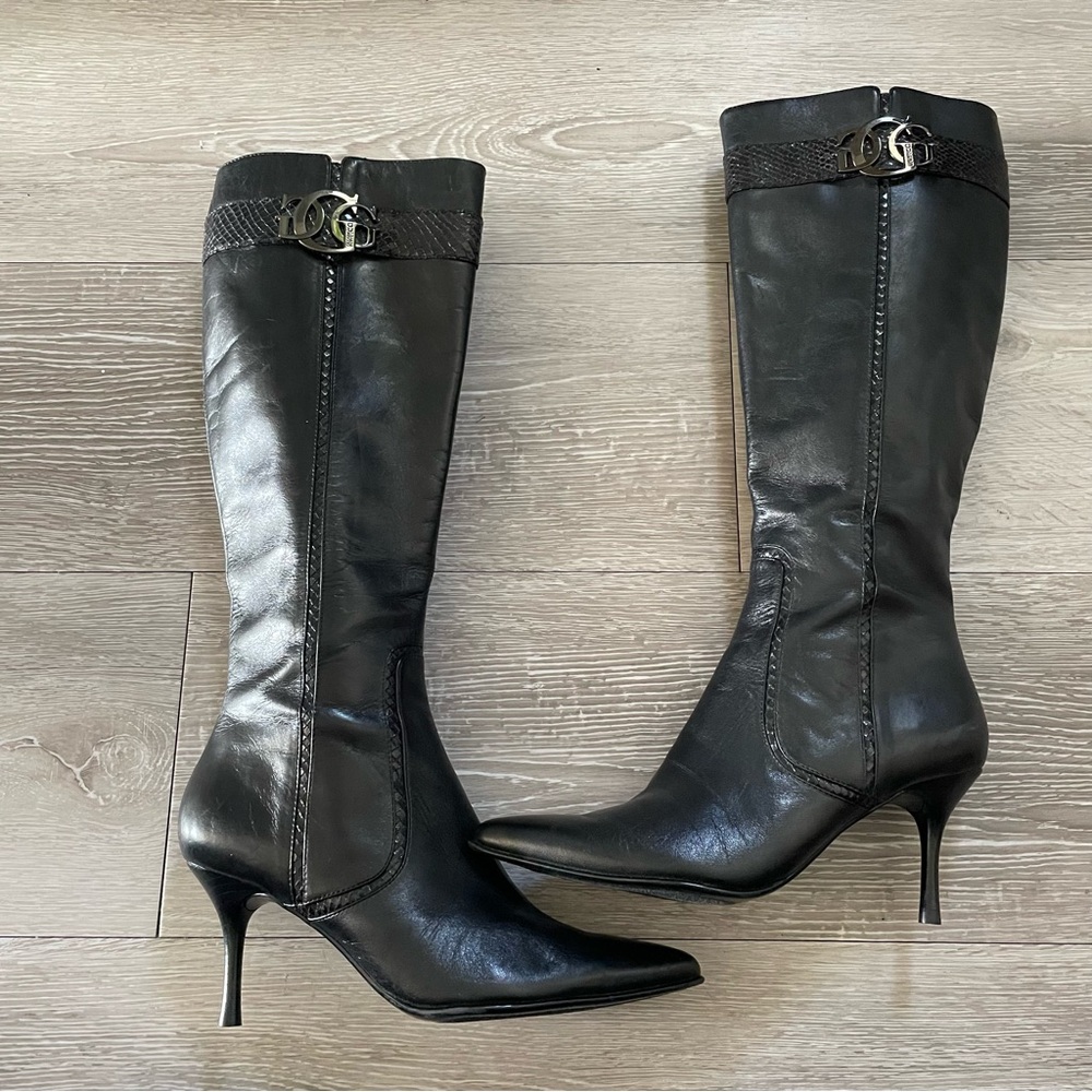 Guess Leather Knee High Boots Black Classy Size 6.5 - Picture 5 of 10